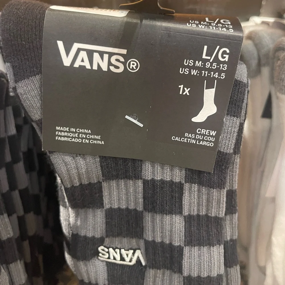 Vans Checkerboard Pewter / Black Crew Socks (1 pair) Monochrome Checkered Crew